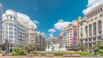 Fountain on Town Hall Square timelapse hyperlapse in Valencia, Spain
