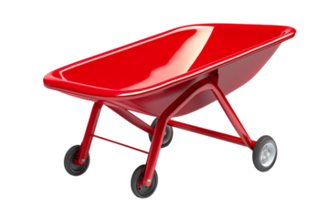 Shiny Red Wheelbarrow Isolated on Black Background Modern Design 3d tool work cart metal image      