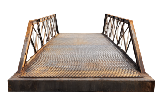 Rusty iron arch bridge design with bold structural elements, great for architectural visualization and creative projects