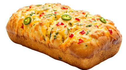A loaf of Jalapeno cheddar cheese bread isolated on white background
