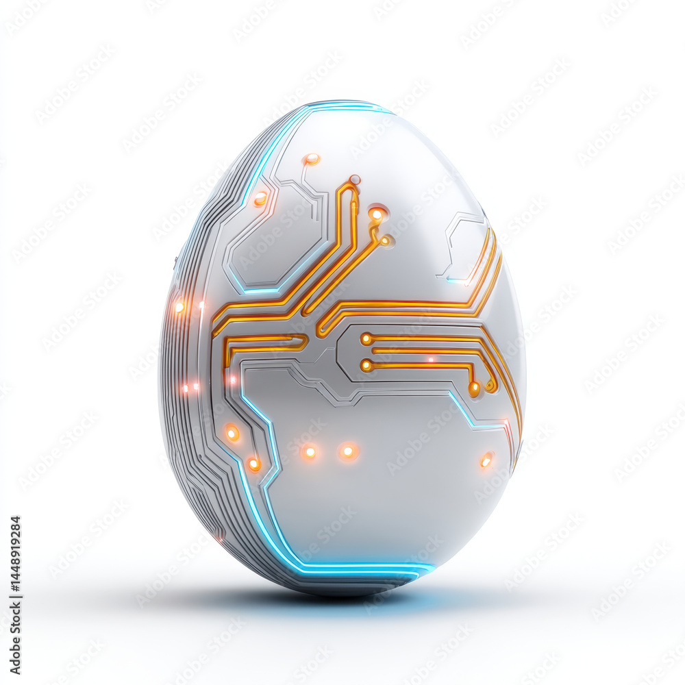 Poster futuristic neon circuit patterns glow white easter egg creating vibrant and modern design with glowi