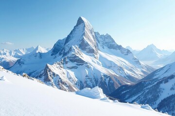 Obraz premium Snow-covered mountain peak, pristine white landscape, landscape, white background, serene