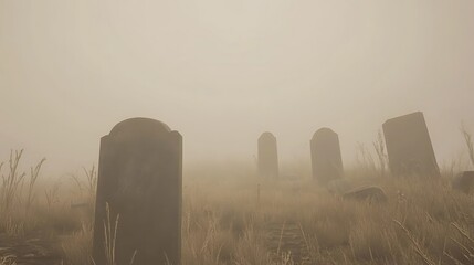 Foggy cemetery landscape