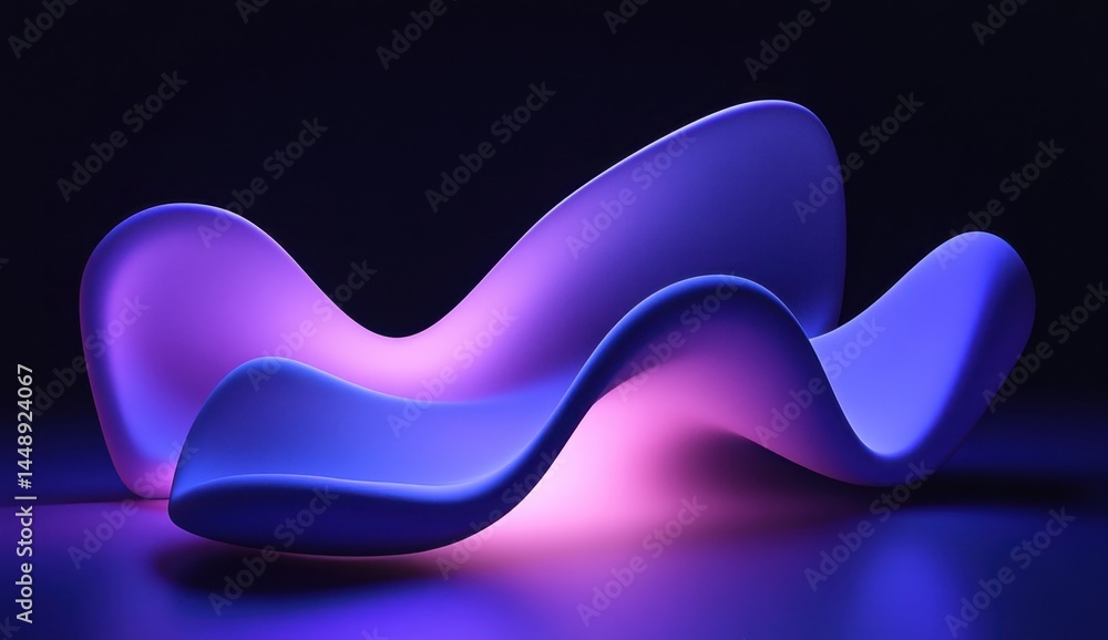 Poster abstract background with a purple and blue gradient, 3d render, simple shapes, curved lines, dark ba