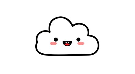 A cartoon cloud with a happy face and pink cheeks on a white background simple and cute design style