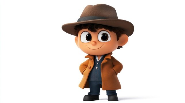 A charming animated character dressed in a detectivestyle outfit featuring a brown hat and co