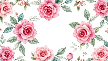 Delicate watercolor roses & leaves, repeating pattern , graphic, floral, pattern