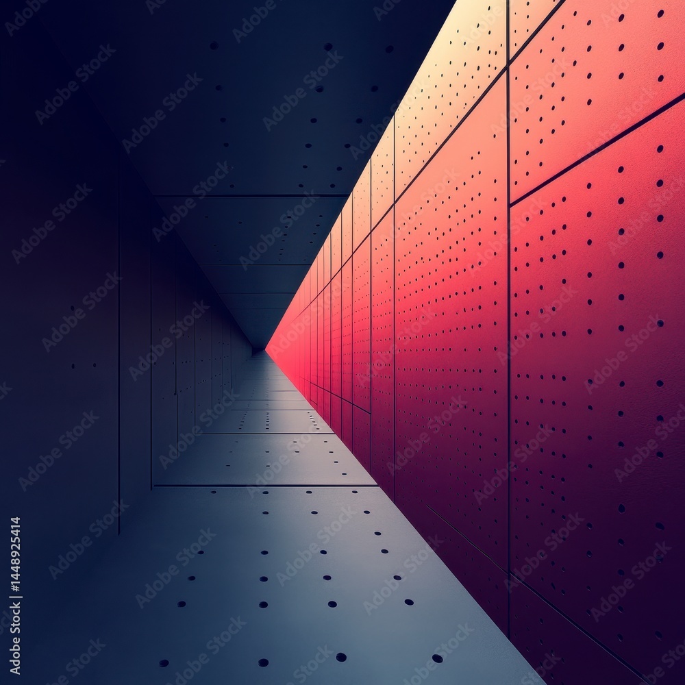 Aufkleber abstract red and gray architectural tunnel perspective with geometric pattern modern design minimal 