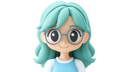 3D Illustration of a Character with Glasses and Turquoise Hair Ideal for Animation Design an