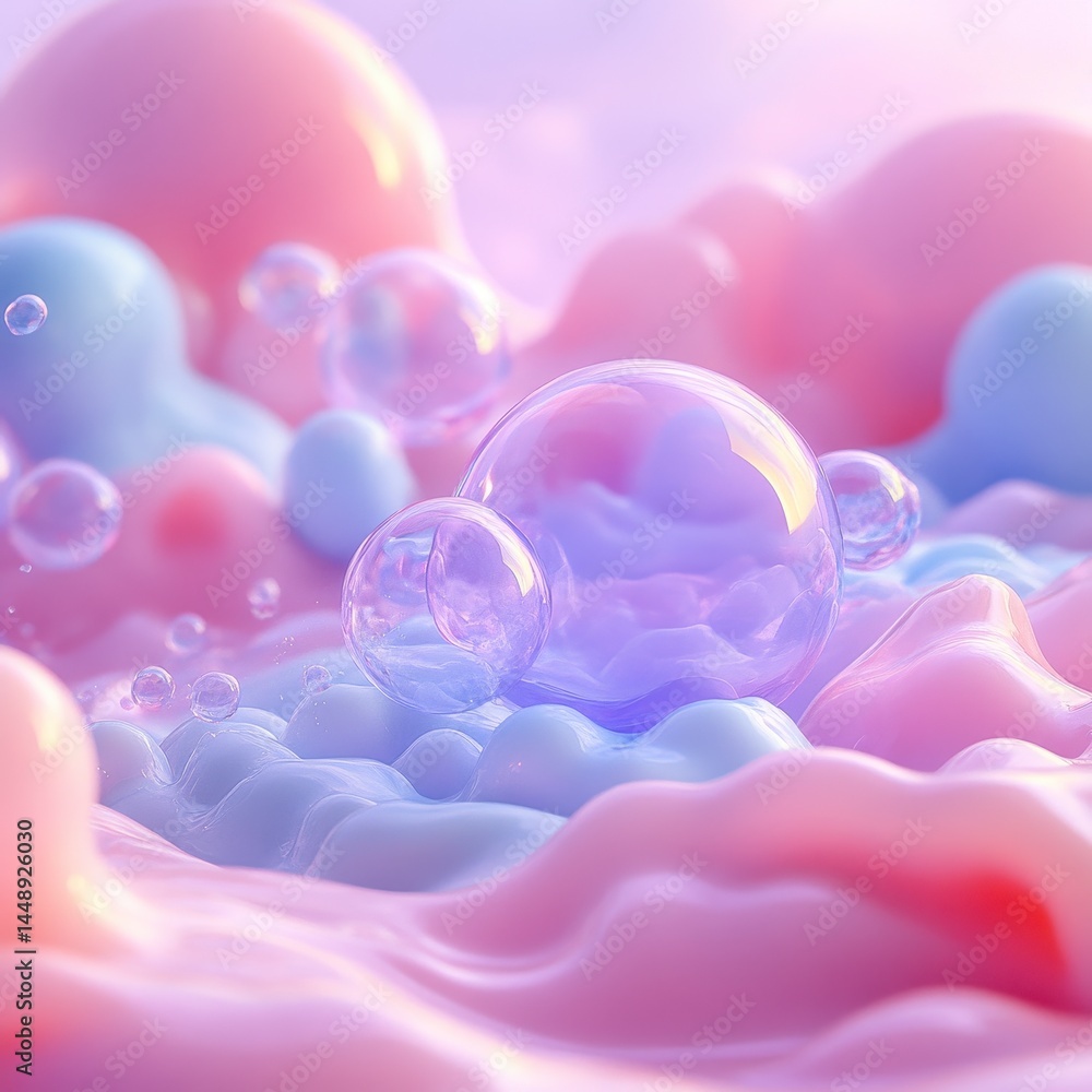 Aufkleber dreamy pastel abstract with pink blue bubbles soft light and smooth texture with wavy pattern and su