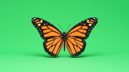 Fototapeta premium Monarch Butterfly on Green Background: A Stunning Display of Nature's Beauty
