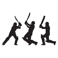 Obraz premium Cricket players silhouettes vector illustration for sports design and team concept with batsman action poses