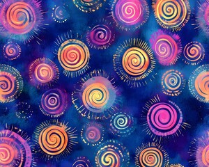 Fototapeta premium Express festival spirit with boho rainbow tie dye spiral patterns adorning casual apparel and accessories