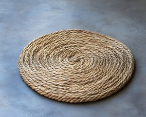 Obraz premium Add Rustic Texture to Your Space with a Woven Sisal Rope Coil Placed on Concrete