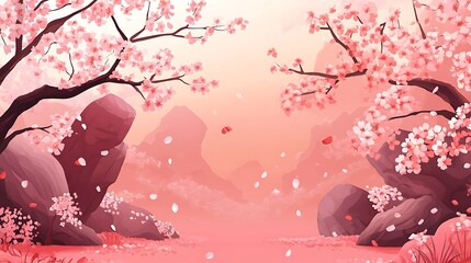 Serene Pink Blossom Paradise: A Digital Painting of Tranquil Cherry Blossoms