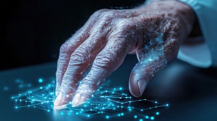 Fototapeta premium Elderly Hand Interacting with Futuristic Technology
