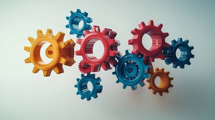Colorful Gears in Motion on a Light Background for Design Projects