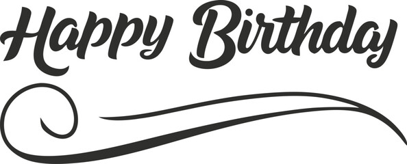 Happy Birthday Typography Vector | Elegant Calligraphy Design with Decorative Swirls for Greeting Cards