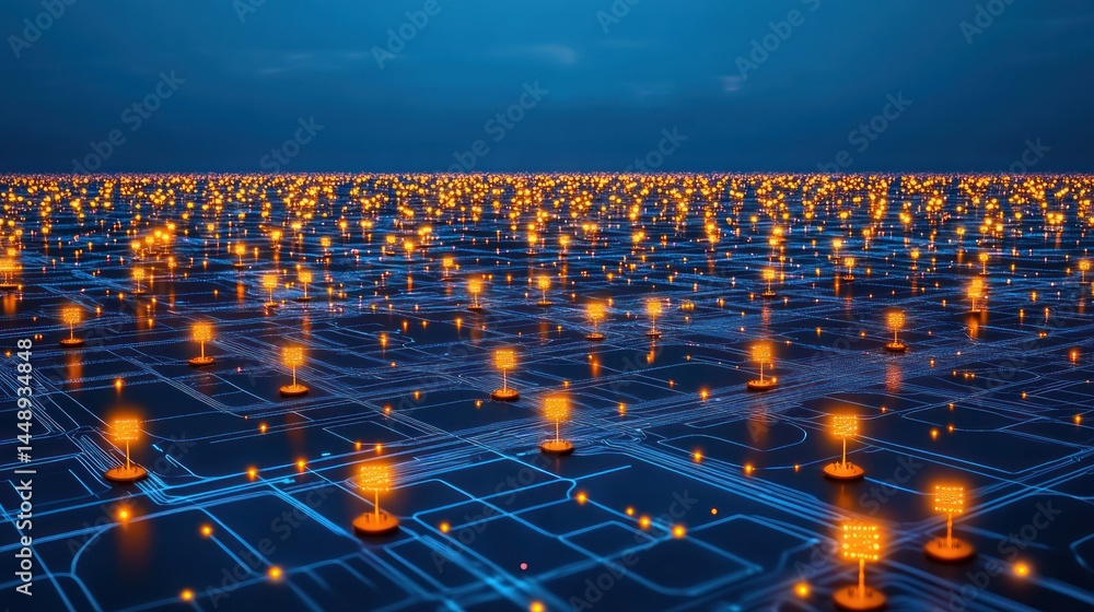 Poster illuminated digital network: a futuristic data center visualization