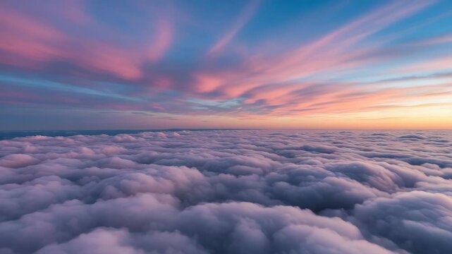 Dramatic clouds floating above soft pink sunset skies  