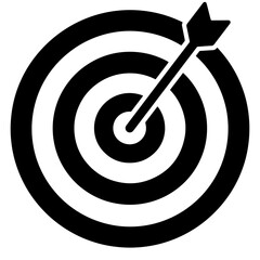 A black and white vector illustration of a target with an arrow in the center.