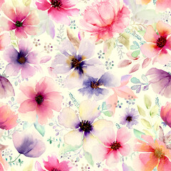 Watercolor abstract bold floral seamless pattern
