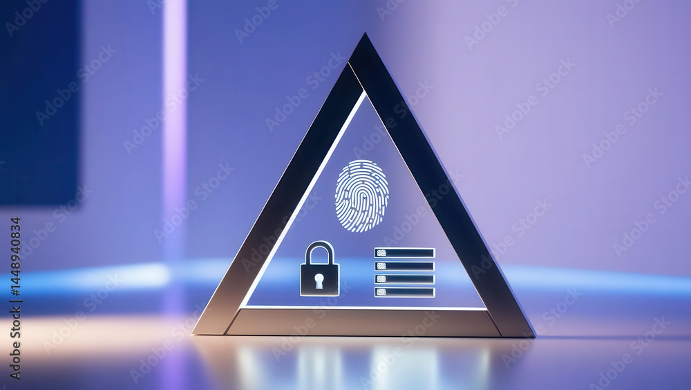 Poster futuristic triangle with security icons illuminated tech scene