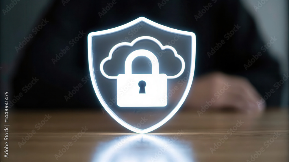 Poster digital security icon representing cloud data protection