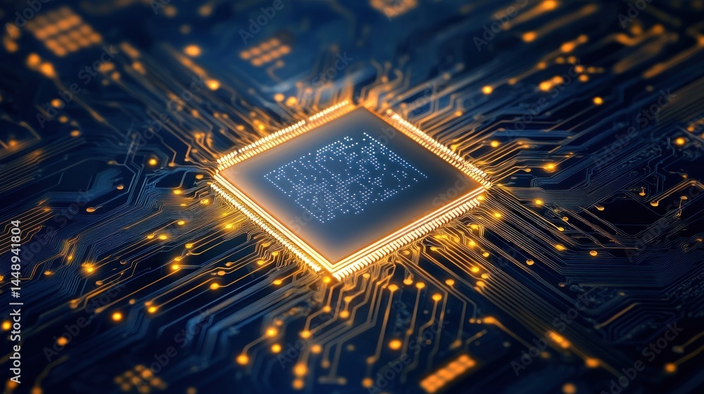 Poster illuminated microchip: a close-up of advanced technology