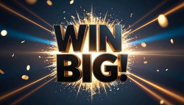 Exciting Bright Big Win Text Display Celebrating Success with Radiant Lights and Sparkles. AI Generative