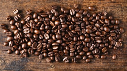 Roasted Coffee Beans on Wooden Background: Aromatic and Rich Brew