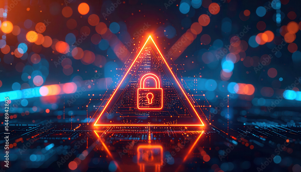Aufkleber digital security concept with glowing lock inside triangle