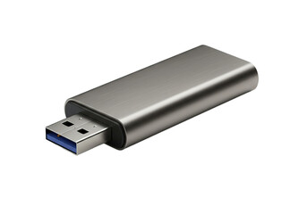 Metal USB Drive on Transparent Background for Data Storage