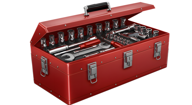 Red Toolbox with Tools - White or Transparent PNG Download