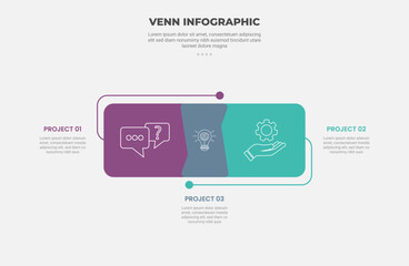 venn diagram infographic outline style with 2 point template with long round rectangle on horizontal direction for slide presentation