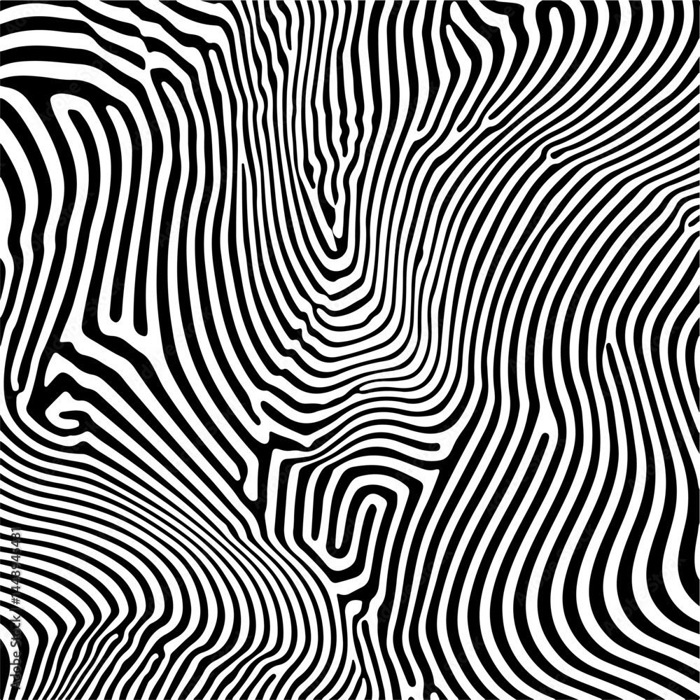 Aufkleber Abstract vector illustration with black and white wavy lines creating an optical illusion effect. The hypnotic pattern is dynamic and visually engaging, evoking a sense of movement and depth.