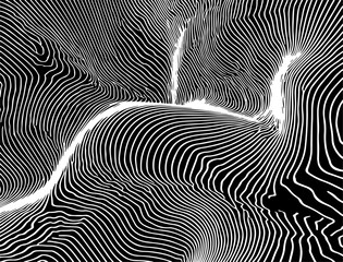 Dynamic black and white vector art featuring wavy, hypnotic lines. The abstract pattern creates an optical illusion effect, perfect for modern, stylish backgrounds or design.
