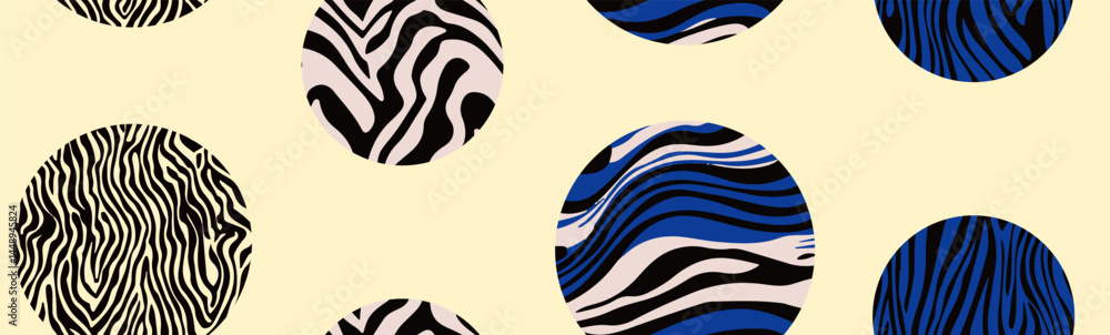 Aufkleber seamless pattern of zebra-like wavy stripes contained within various circles on a light background, 