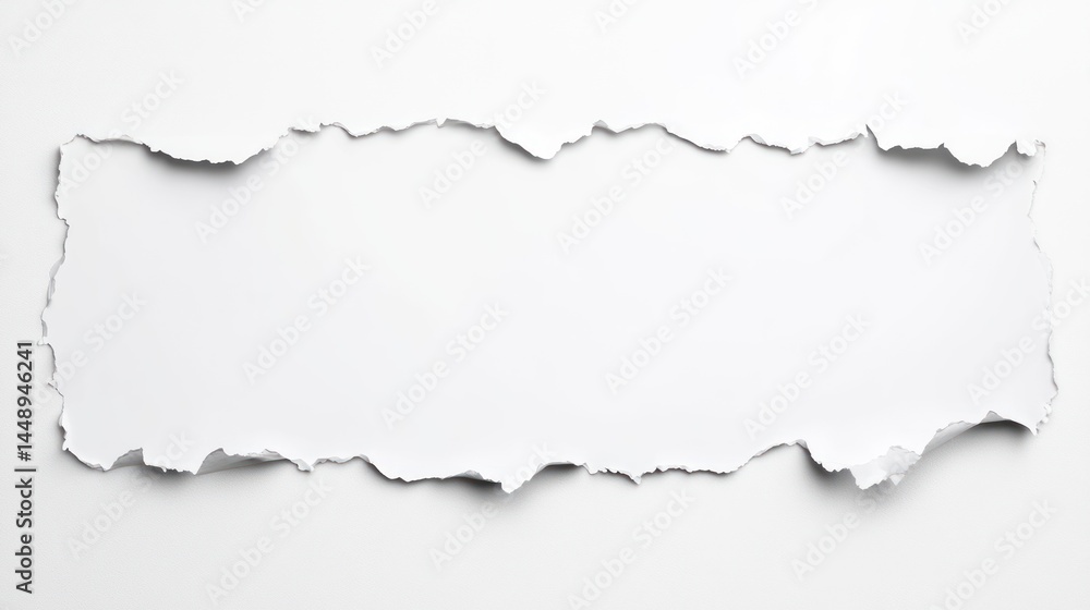 Poster torn paper rectangular frame, white background texture