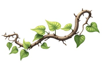 Twisted jungle vines collection, liana plant isolated on white background