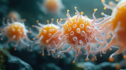 Fototapeta premium Microscopic view: intricate viral structures with captivating, biological essence