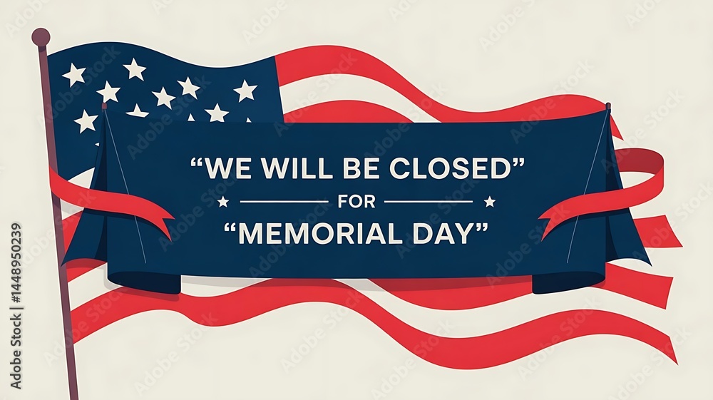Poster we will be closed for memorial day banner for website template for header created with generative ai