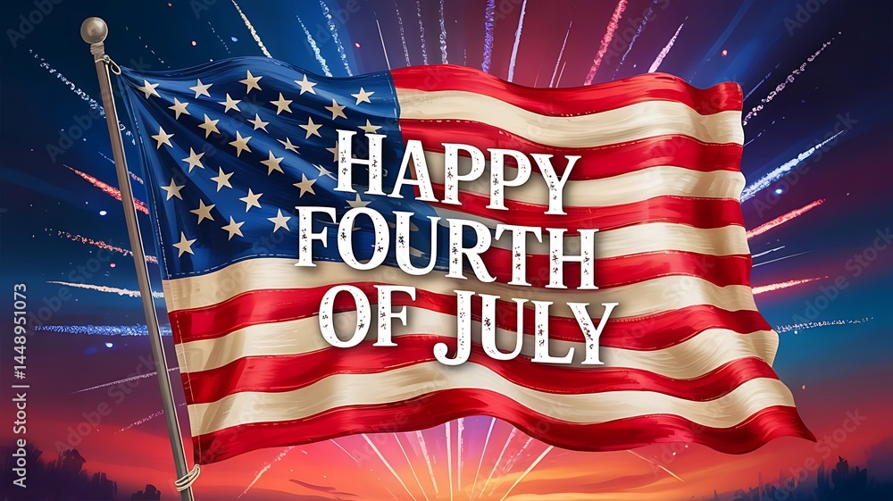 Poster happy fourth of july background with painted american flag banner for website header created with ge