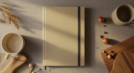 Notebook on Table with Mug and Nuts