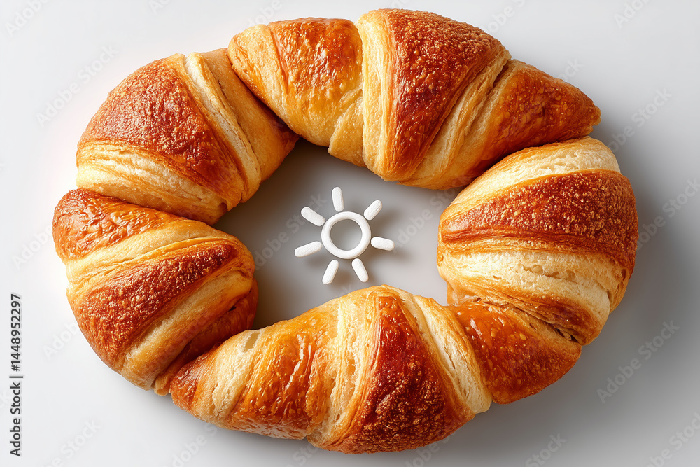 Aufkleber ai minimalist composition featuring mini croissants arranged in a circular pattern. bright setting h