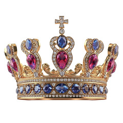 Fototapeta premium Ornate Gold Crown with Blue and Pink Gems Royal Regalia Jewel