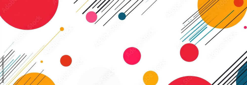 Poster abstract geometric vector background with colorful circles and lines on a white background, in a fla