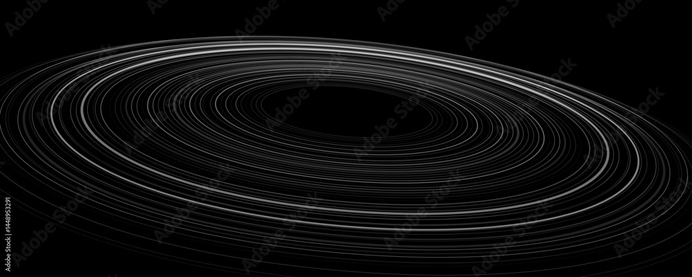 Poster minimalistic abstract backdrop. concentric rings in space. black hole concept with ring around and s