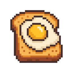 Pixel toast illustration. Fried egg detail. Breakfast food item. Pixelated meal vector.
