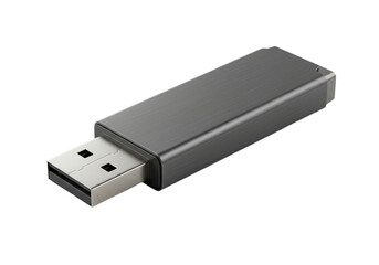 Closeup of Metal USB Drive for Data Storage on Transparent Background